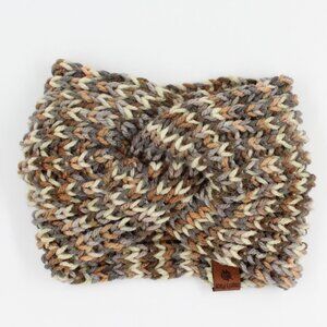 Handmade Hand Knit English Rib Knit Acrylic Brown and Grey Ear Warmer Headband